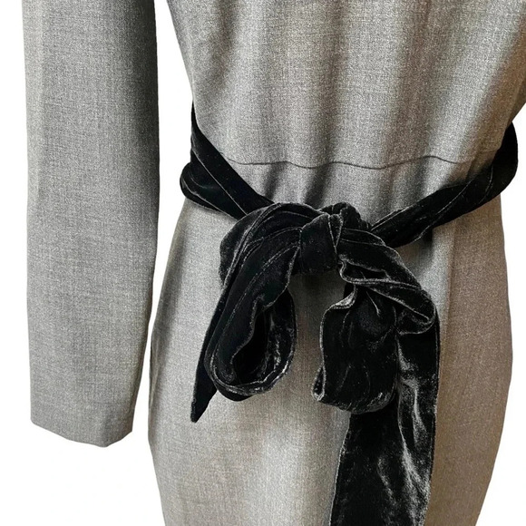 J. Crew Exeter Wool Dress Gray Black Velvet Bow Waist Fitted Size 2 - Picture 5 of 16